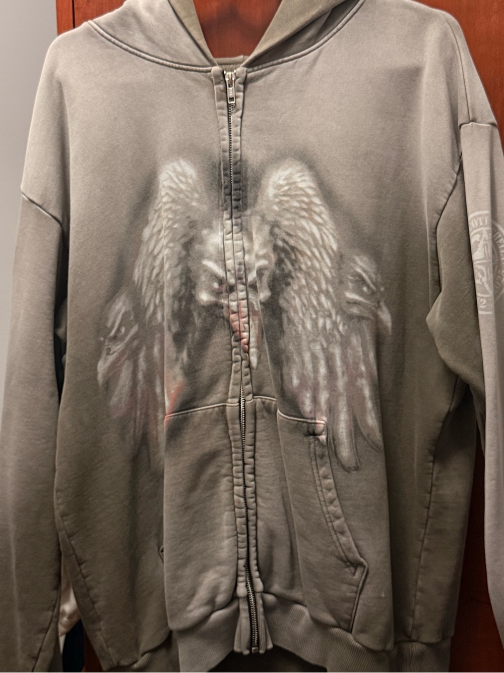 Travis Scott Gray Wing-Graphic Zip Hoodie